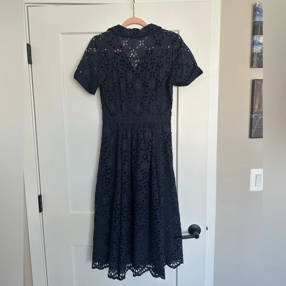 J. Crew Navy Embroidered Eyelet Midi Dress